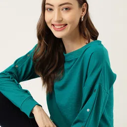 DressBerry Women Green Solid Sweatshirt-image-62