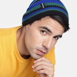 Roadster Unisex Blue & Black Colourblocked Beanie-image-11