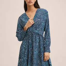 MANGO Blue & White A-Line Abstract Printed Dress-image-44