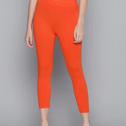 HERE&NOW Women Orange Solid Three-Fourth Length Leggings-picture-19