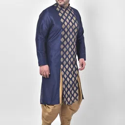 DEYANN PLUS Men Navy Blue & Beige Ethnic Motifs Printed Anarkali Kurta-picture-33