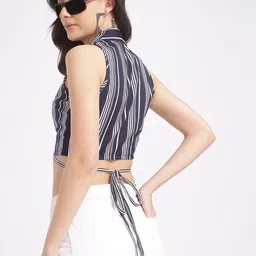 glitchez Twist & Tuck Striped Crop Wrap Top-20