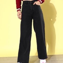 Harvard Women Jet Black Wide Legs & Flared Stretchable Jeans-picture-4