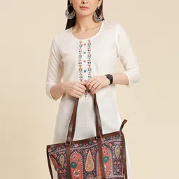 Anouk Ethnic Motifs Printed Structured Tote Bag-16