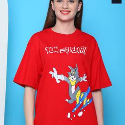 Dreambe Women Pack Of 2 Tom & Jerry Fusion Graphic Printed Cotton Oversized T-shirts-picture-33