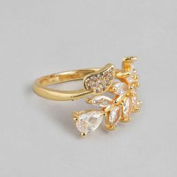 DressBerry Stone Studed Leaf-Shaped Finger Ring-image-94