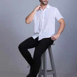 Antiloop Self Design Spread Collar Cotton Shirt-image-70