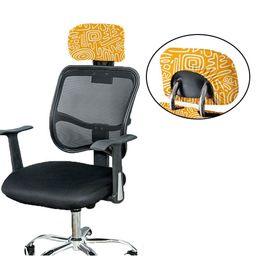 Lazi 200 GSM Yellow & White Printed Chair Headrest Cover-image-39