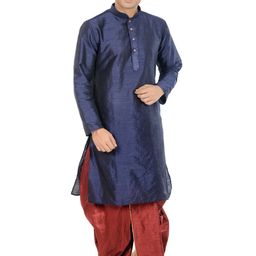 DEYANN Navy & Maroon Dupion Silk Kurta Set-image-29