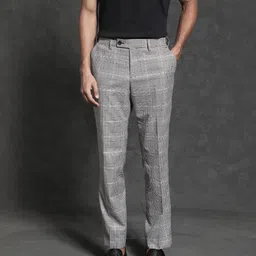 RARE RABBIT Men Savvet Mid-Rise Checked Slim Fit Formal Trouser-image-89