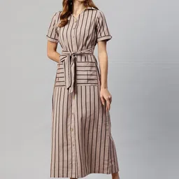 Cottinfab Striped Shirt Maxi Dress with Tie-Ups Detail-image-88