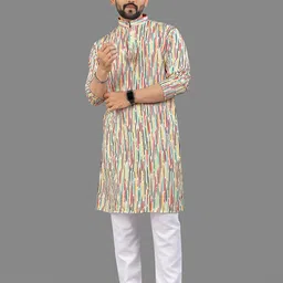 allan peter Men Floral Printed Kurta-15