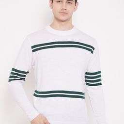 JUMP USA Men Acrylic White & Green Striped Pullover Sweater-image-66