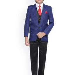 Jeetethnics Boys Navy Blue & Black Checked Regular-Fit Suit-picture-20