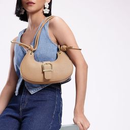 Mast & Harbour Textured Half Moon Shoulder Bag With Buckle-53