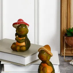 TAYHAA Set Of 2 Brown & Yellow Mushroom Turtle Showpieces-1