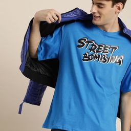 HERE&NOW Pure Cotton Typography Printed Drop-Shoulder Sleeves T-shirt-picture-49