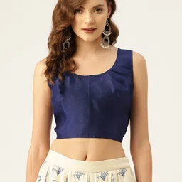 Studio Shringaar Women Navy Blue Solid Saree Blouse-image-95