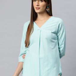 Cottinfab V-Neck Striped Cotton Top-image-26
