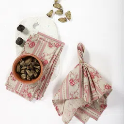 Contrast Living Set Of 4 Beige & Pink Printed Napkins-image-23