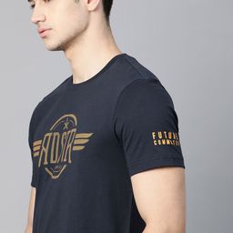 The Roadster Lifestyle Co Men Navy Blue  Yellow Brand Logo Printed Pure Cotton T-shirt-image-97