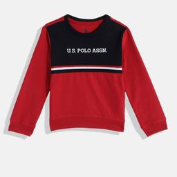 U.S. Polo Assn. Kids Boys Red & Navy Blue Colourblocked Pure Cotton Sweatshirt-49