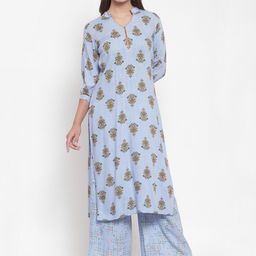 Indibelle Women Blue & Green Printed Straight Kurta-15