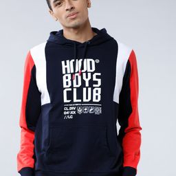 LOCOMOTIVE Men Navy Blue & Red Printed Hooded Sweatshirt-image-104