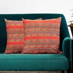 Contrast Living Set of 2 Red & White Ethnic Motif Printed Square Cushion Covers-34
