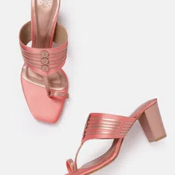 House of Pataudi Open Toe Striped Block Heels-31