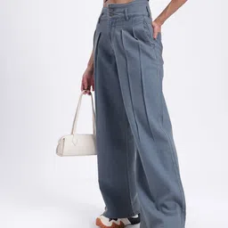 glitchez Women Vintage Perfection Mid-Rise Stretchable Wide Leg Jeans with Front Pleats-picture-23