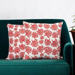 Contrast Living Set Of 2 White & Red Printed Square Cushion Covers-12