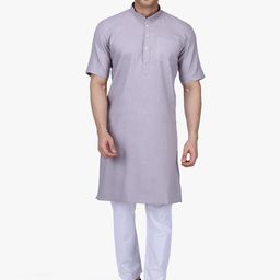 RAJUBHAI HARGOVINDAS Men Lavender Solid Straight Kurta-32