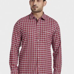 ColorPlus Men Red Tailored Fit Checked Casual Shirt-image-6