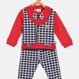 Moms Love Infant Boys Red & Navy Blue Cotton Checked T-shirt with Pyjamas-picture-27