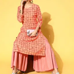 Blissta Women Stylish Peach Cotton Print Parade Kurta-image-8