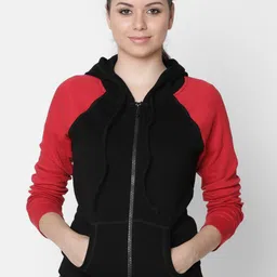 Rute Women Black & Red Solid Hooded Sweatshirt-picture-16