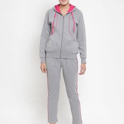 WILD WEST Women Grey-Melange Solid Tracksuit-21