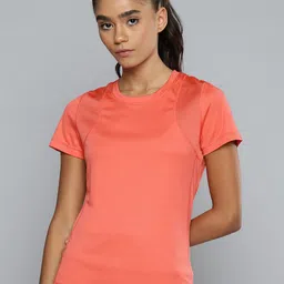 Alcis Women Coral Pink Solid Slim Fit T-shirt-image-98