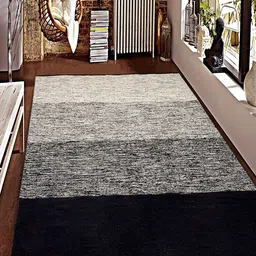 Saral Home Black And Grey Striped Anti-Skid Dhurrie-image-2