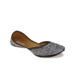 Fulkari Women Grey Embellished Leather Mojaris-image-74