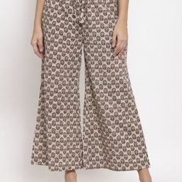 SOUNDARYA Women Cream & Brown Printed Flared Palazzos-image-8