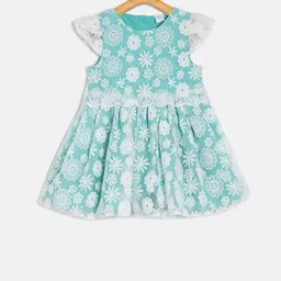 MINI KLUB Girls Sea Green Self Design A-Line Dress-56