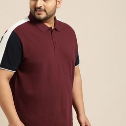 Sztori Plus Size Men Burgundy Solid Polo Collar T-shirt-picture-16