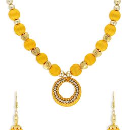 AKSHARA Girls Yellow & Gold-Toned Stone-Studded Handcrafted Beaded Jewellery Set-46