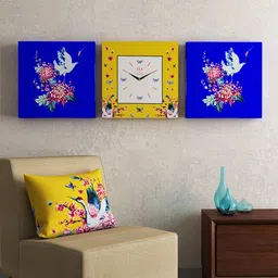 SEJ by Nisha Gupta Off-White Square Printed 36 cm Analogue Wall Clock with Wall Art-17