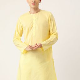 RAJUBHAI HARGOVINDAS Men Yellow Solid Pure Cotton Kurta-image-21