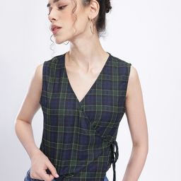 glitchez Tartan Checks Crop Front-Open Wrap Top-picture-34