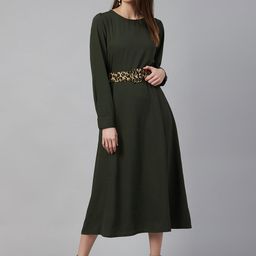 plusS Olive Green Midi Dress With Puff Sleeves-37