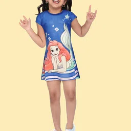 YK Disney Girls Blue & Red Ariel Print A-Line Dress-image-37